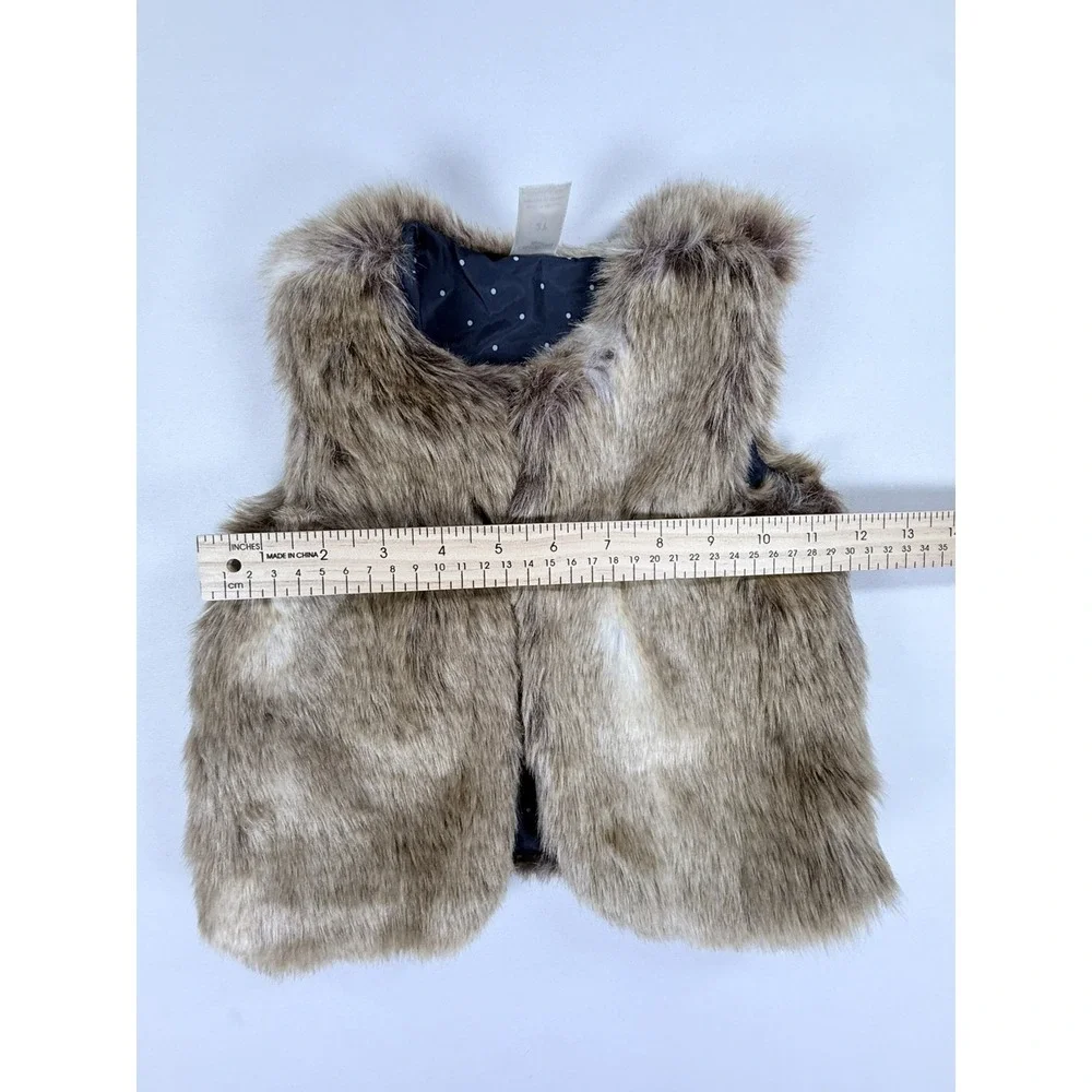OshKosh B'gosh Girls 2T Brown Faux Fur Vest Polka Dot Lined Fall Winter Holiday
